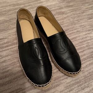 Authentic Chanel Black Espadrilles Shoes Like New Size 39 9